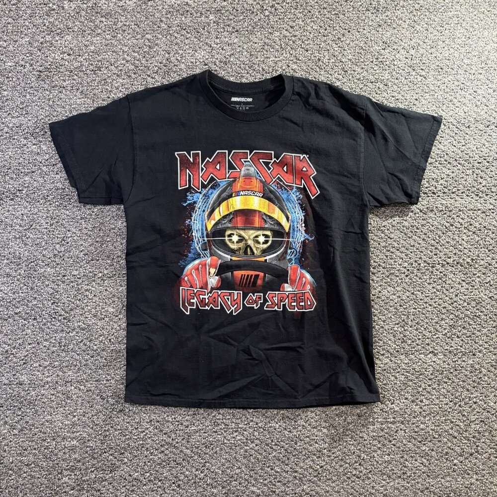 NASCAR Legacy Of Speed T-Shirt Large Black Skull Racing Graphic Cotton